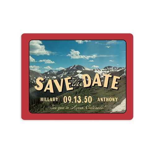 Retro Destination Postcard Inspired Save The Date Magnets Red Clay Magnet Paper