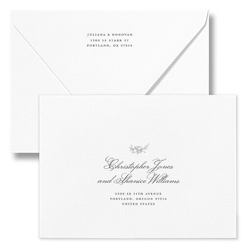Medieval Castle Storybook Save The Date Card Euro Envelopes White Silver Both Recipient and Return Addresses Luxe Signature