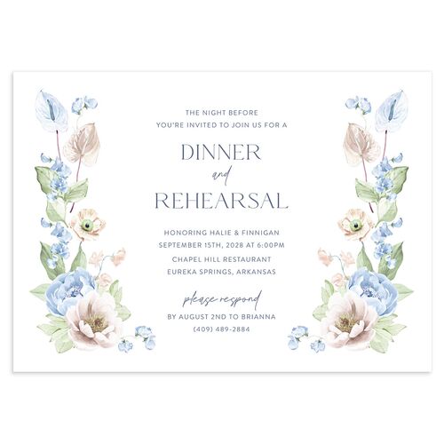 Whimsical Maximalist Floral Rehearsal Dinner Invitations Sea Blue Signature Blank
