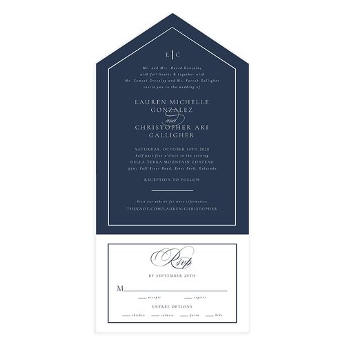 Lasting Frame All-in-One Wedding Invitations Moody Blue Signature Light Both Recipient and Return Addresses No