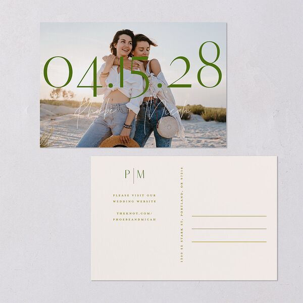 Hawaiian Tropical Monstera Frame Save the Date Postcards Scottish Green