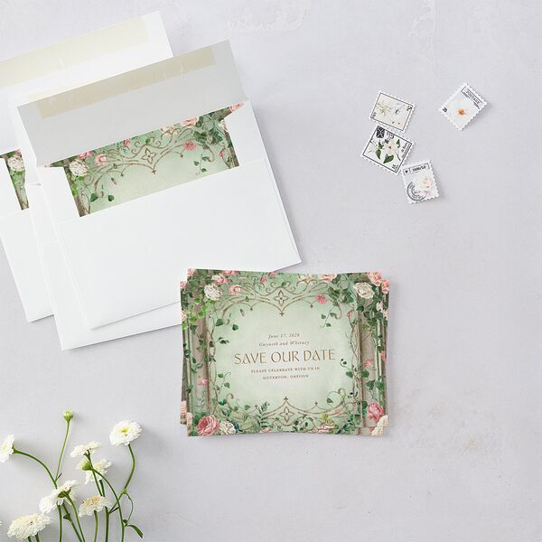 Fairytale Garden Save the Date Petite Cards Sage Signature smooth Blank No Standard