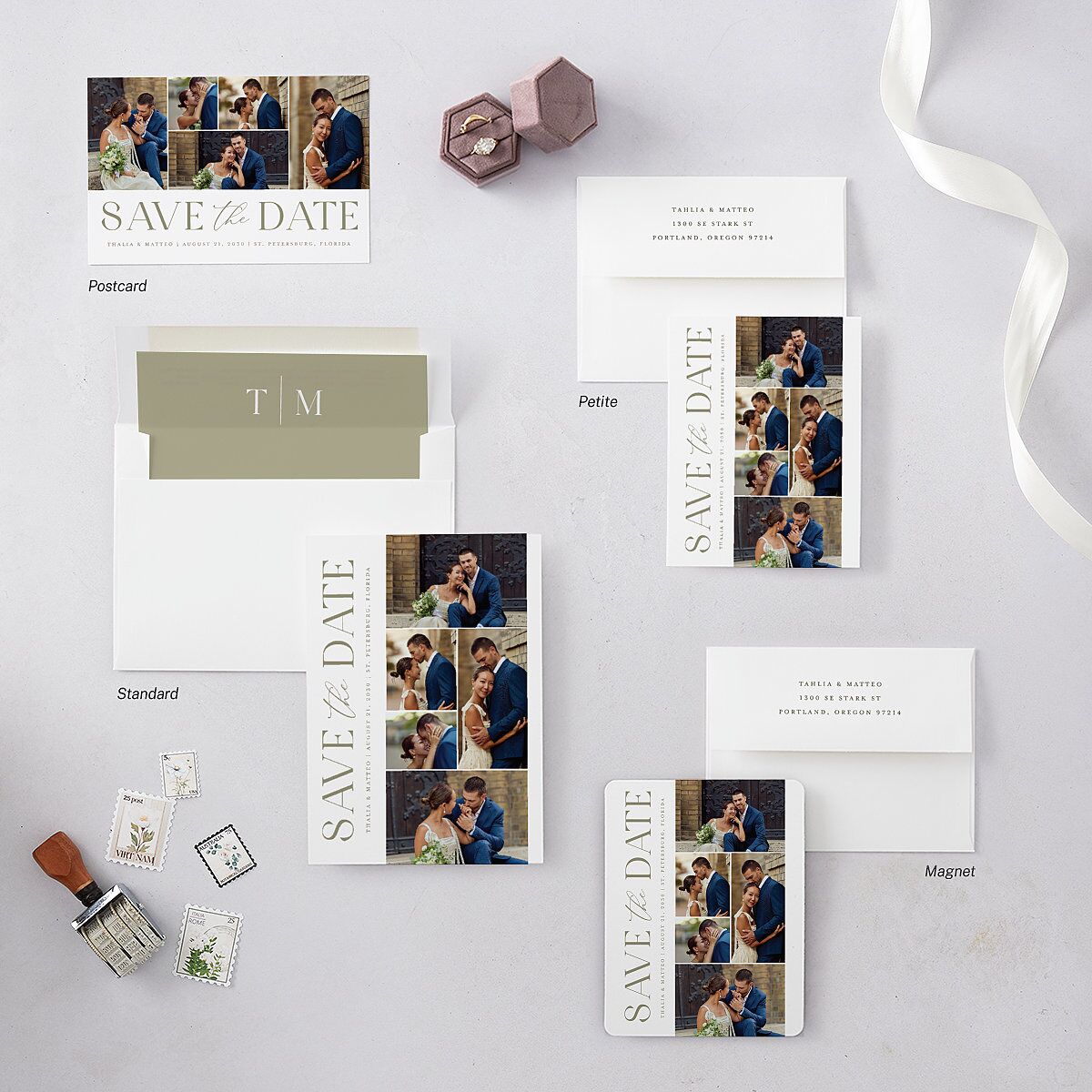 Elegant Sidebar Images Save the Date Petite Cards Thyme Signature smooth Blank No Standard