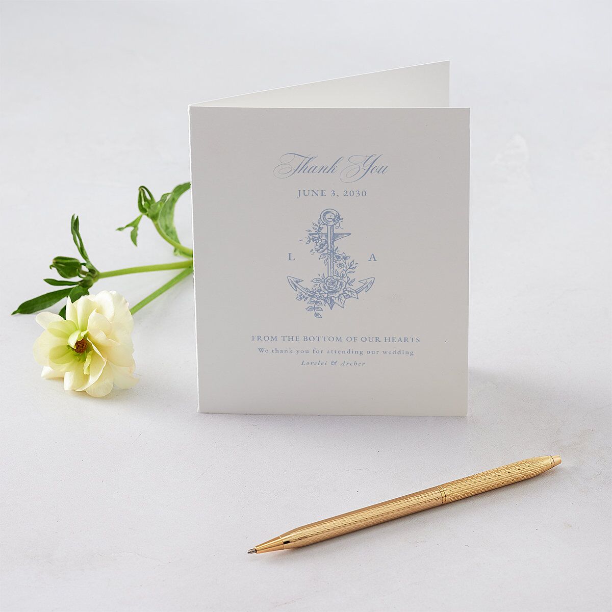 Coastal Oysters and Anchors Thank You Cards Sea Blue