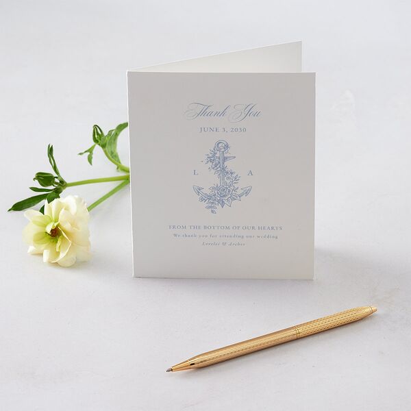 Coastal Oysters and Anchors Thank You Cards Sea Blue