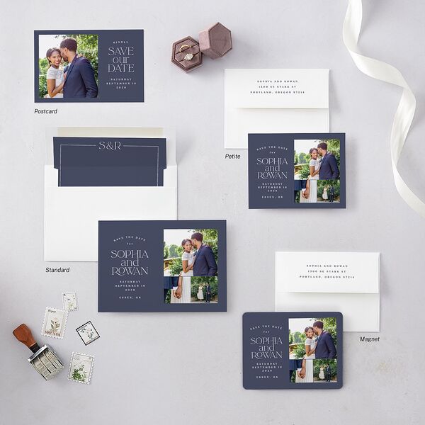 Classic Stack Save The Date Cards Midnight Navy Signature smooth Blank No Standard