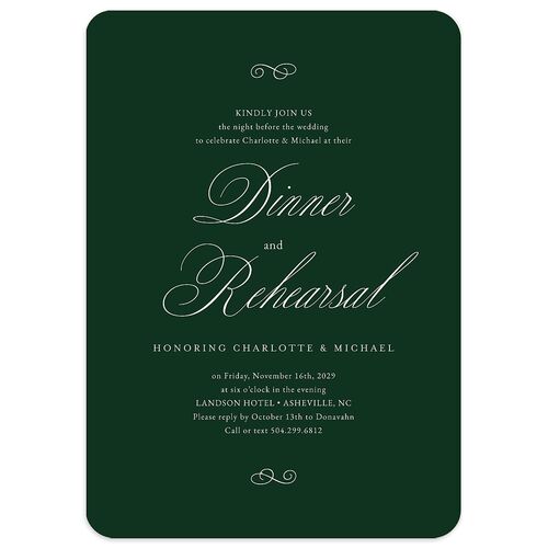 Classic Romantic Photo Rehearsal Dinner Invitations Emerald Signature Blank Rounded