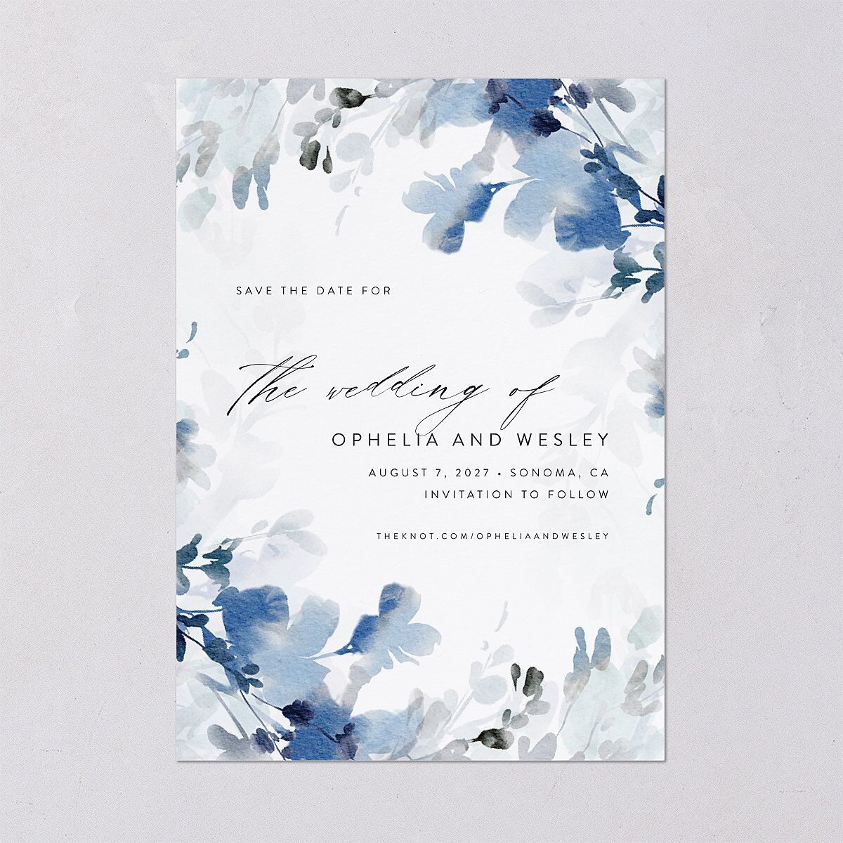 Watercolor Blooms Save The Date Cards Midnight Navy Signature smooth Blank No Standard