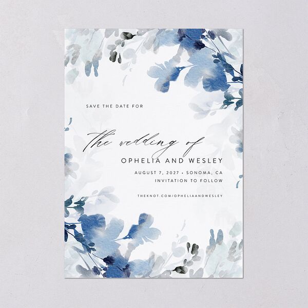 Watercolor Blooms Save The Date Cards Midnight Navy Signature smooth Blank No Standard