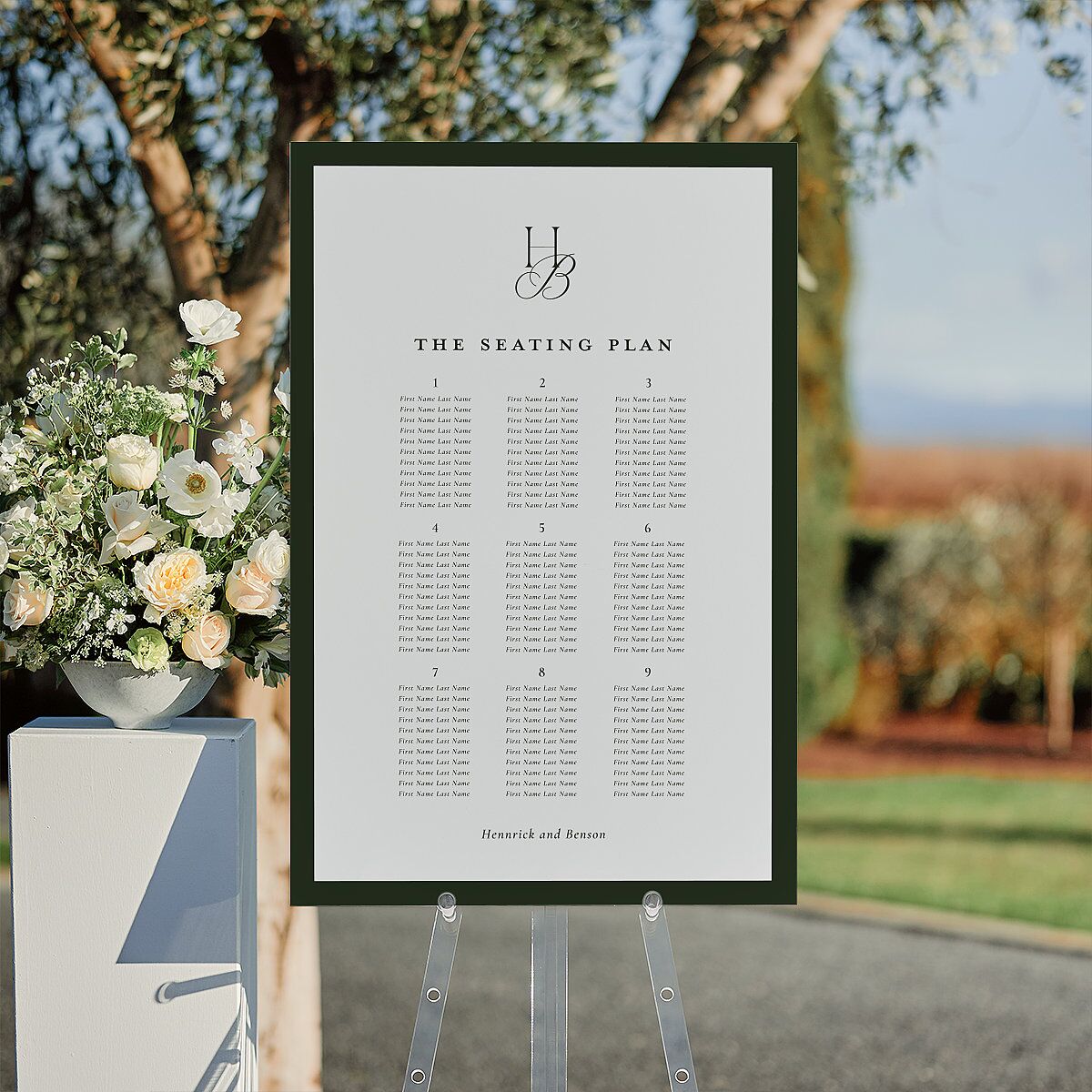 Refined Monogram Standard Seating Chart Large Dark Green Standard Indoor Foam Core L Seating