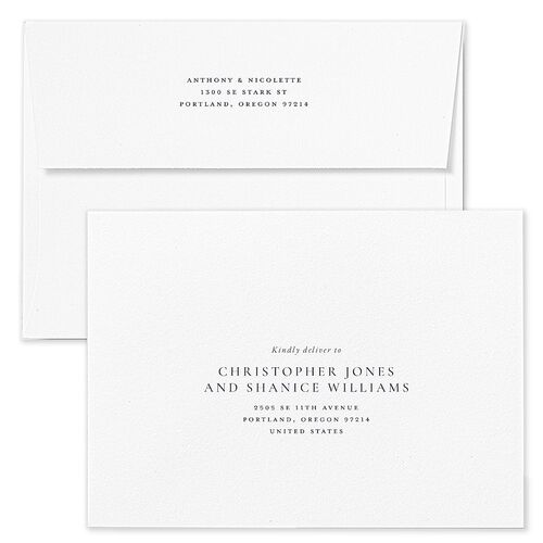 Elegant Photo Monogram Wedding Invitation Envelopes Navy White Both Recipient and Return Addresses Standard Signature