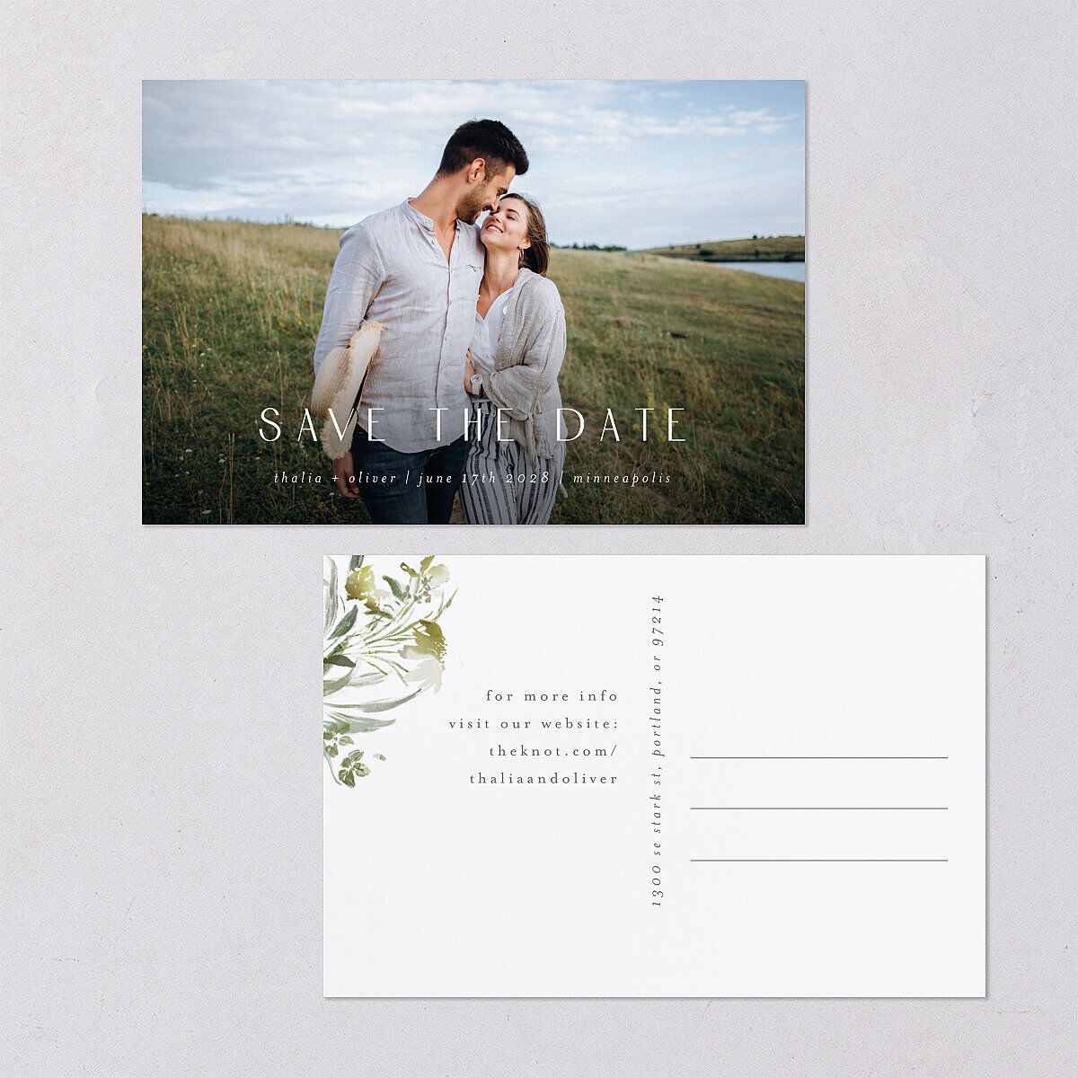 Gilded Greenery Save The Date Postcards Deep Olive