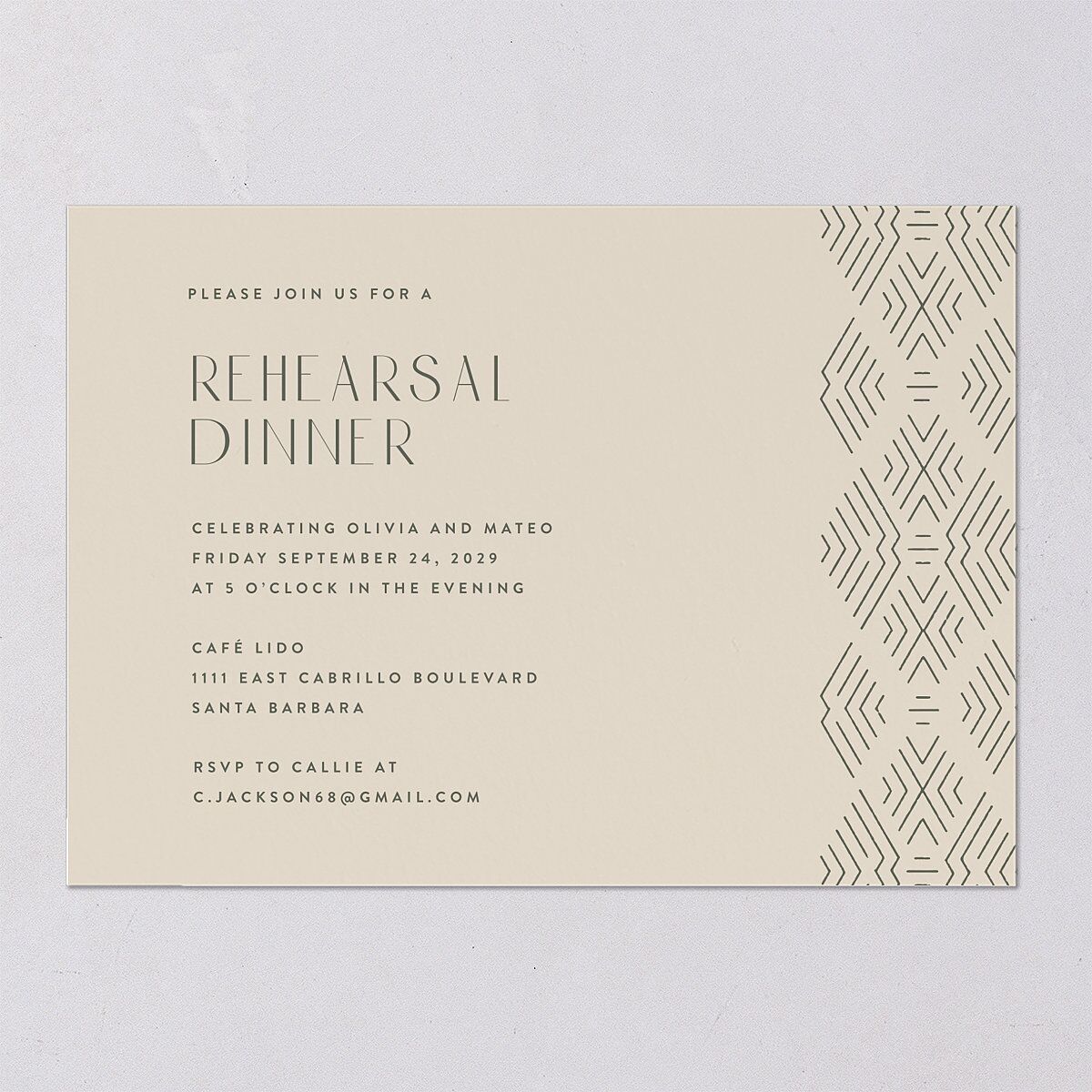 Boho Texture Rehearsal Dinner Invitations Deep Olive Signature Blank