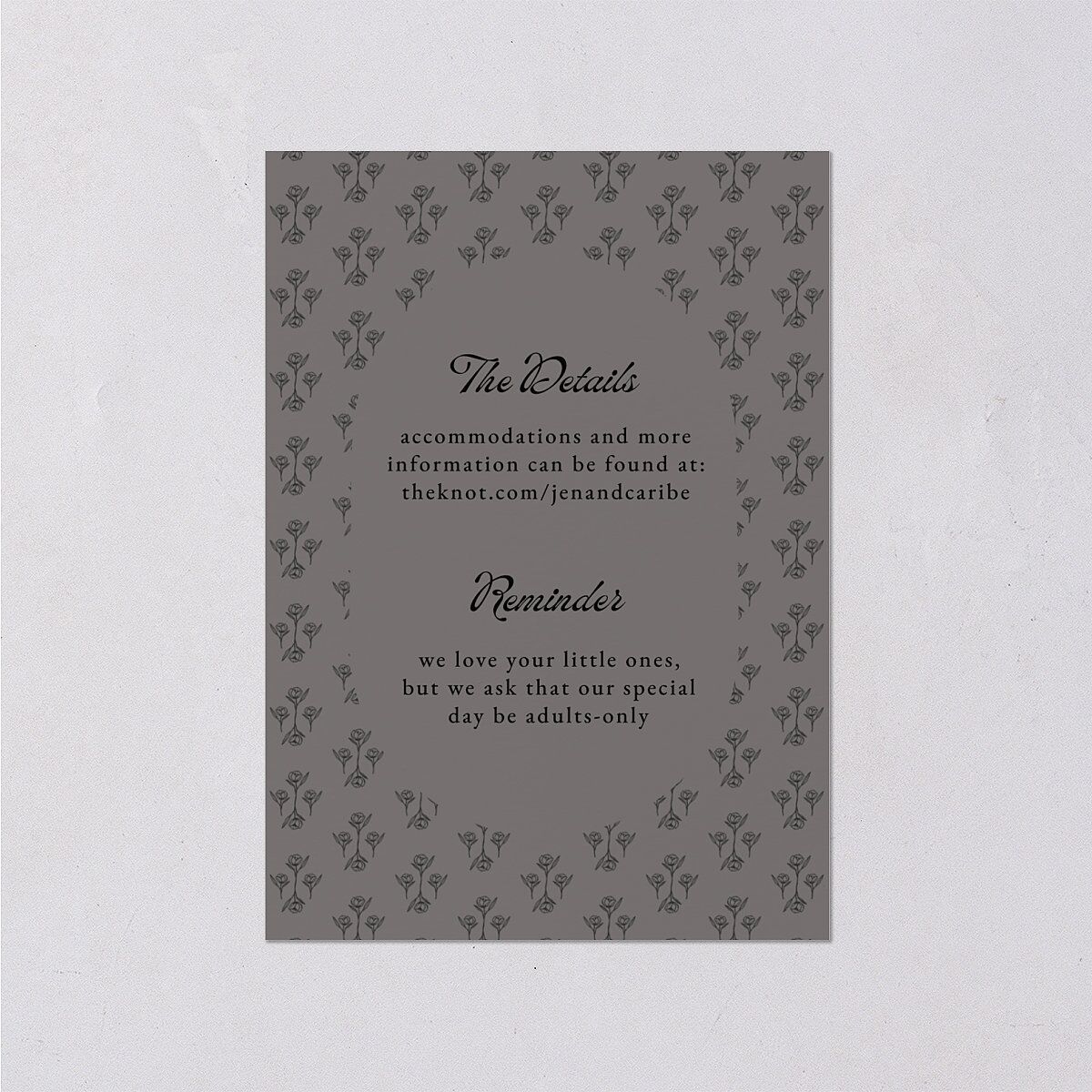 Vintage Romantic Photo Wedding Event Detail Cards Medieval Grey Signature Standard