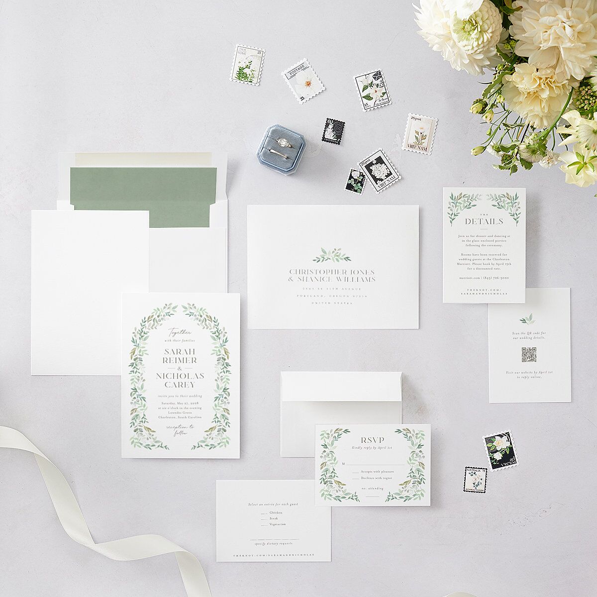 Greenery Altar Wedding Invitations Thyme Signature Blank No Standard