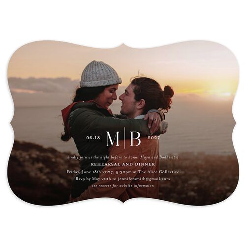 Monogram Portrait Rehearsal Dinner Invitations Pure White Signature Blank Bracket