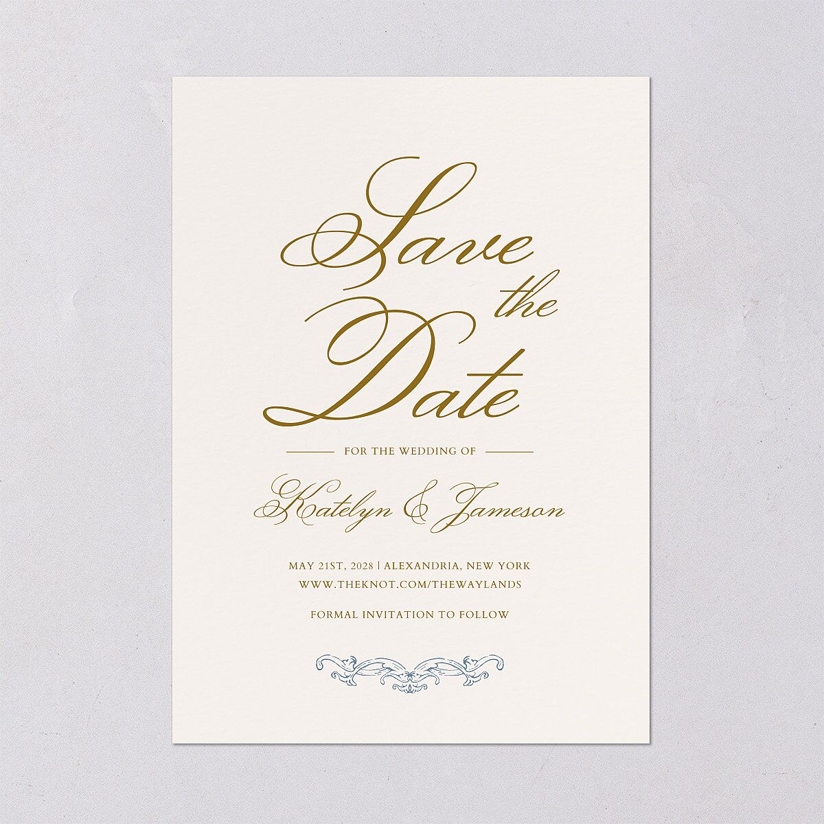 Romantic Rococo Save The Date Cards Dusty Blue Signature smooth Blank No Standard