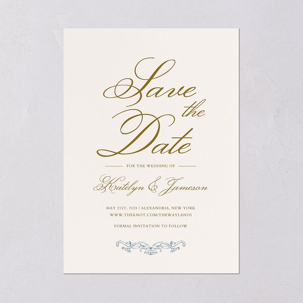 Romantic Rococo Save The Date Cards Dusty Blue Signature smooth Blank No Standard