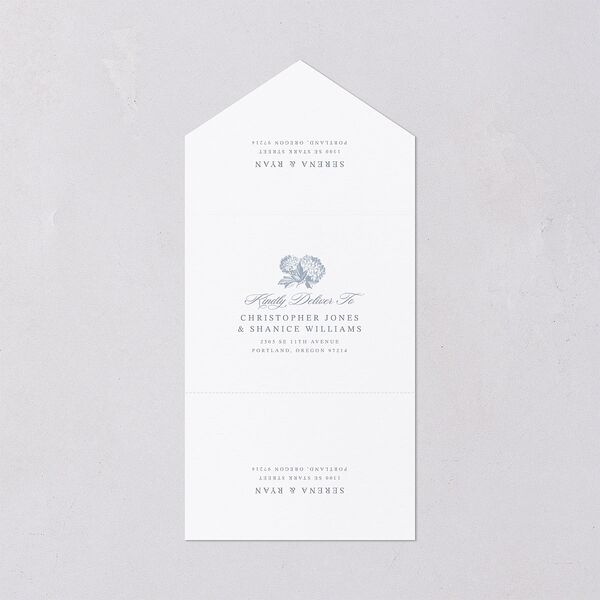 Vintage Hydrangea Garden Crest All-in-One Wedding Invitations Slate Signature Light Both Recipient and Return Addresses No