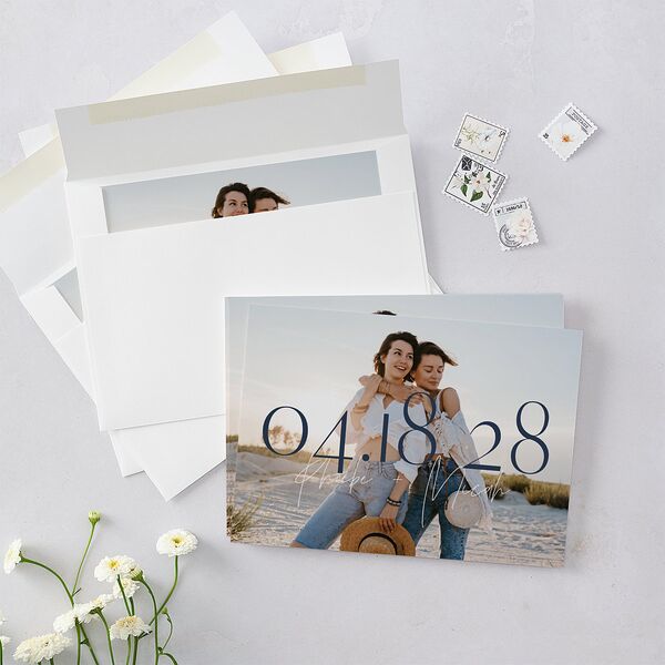 Hawaiian Tropical Monstera Frame Save the Date Cards Moody Blue Signature smooth Blank No Standard