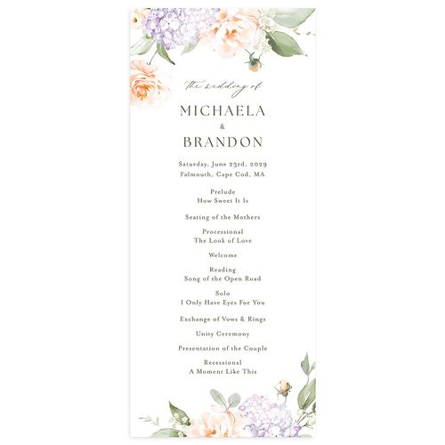 Elegant Peonies and Hydrangeas Wedding Programs Lilac Signature