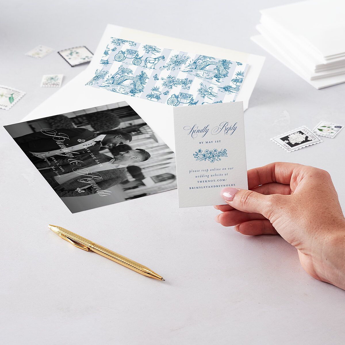 Elegant Antique Toile Frame QR Code RSVP Cards Cruise Signature Standard