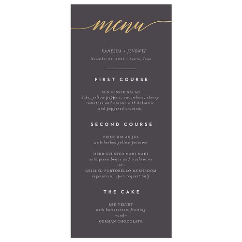We Do Foil Menus Gold Mist Signature