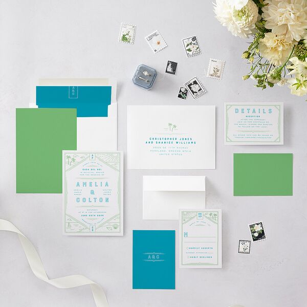 Iconic Beach Wedding Invitations Green Apple Signature Blank No Standard