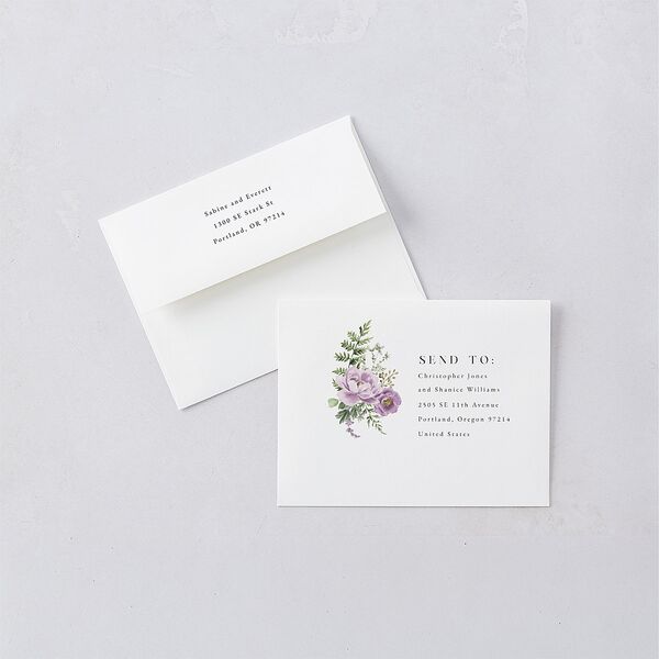Floral Fern Frame Save the Date Petite Cards Purple Petal Signature smooth Blank No Standard