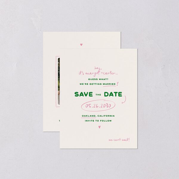 Whimsically Retro Handwritten Note Save the Date Petite Cards Kelly Green Signature smooth Blank No Standard