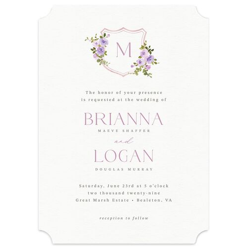 Watercolor Floral Crest Wedding Invitations Lilac Signature Blank Ticket No