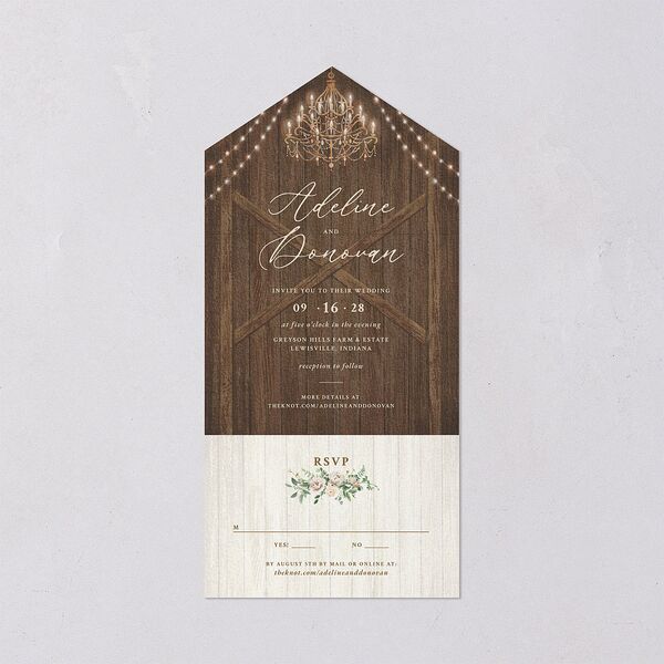 Farmhouse Lights All-in-One Wedding Invitations Walnut Signature Light Both Recipient and Return Addresses No