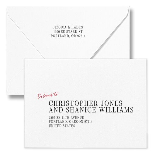 Modern Circled Calendar Date Save The Date Card Euro Envelopes White Jewel Red Both Recipient and Return Addresses Luxe Signature