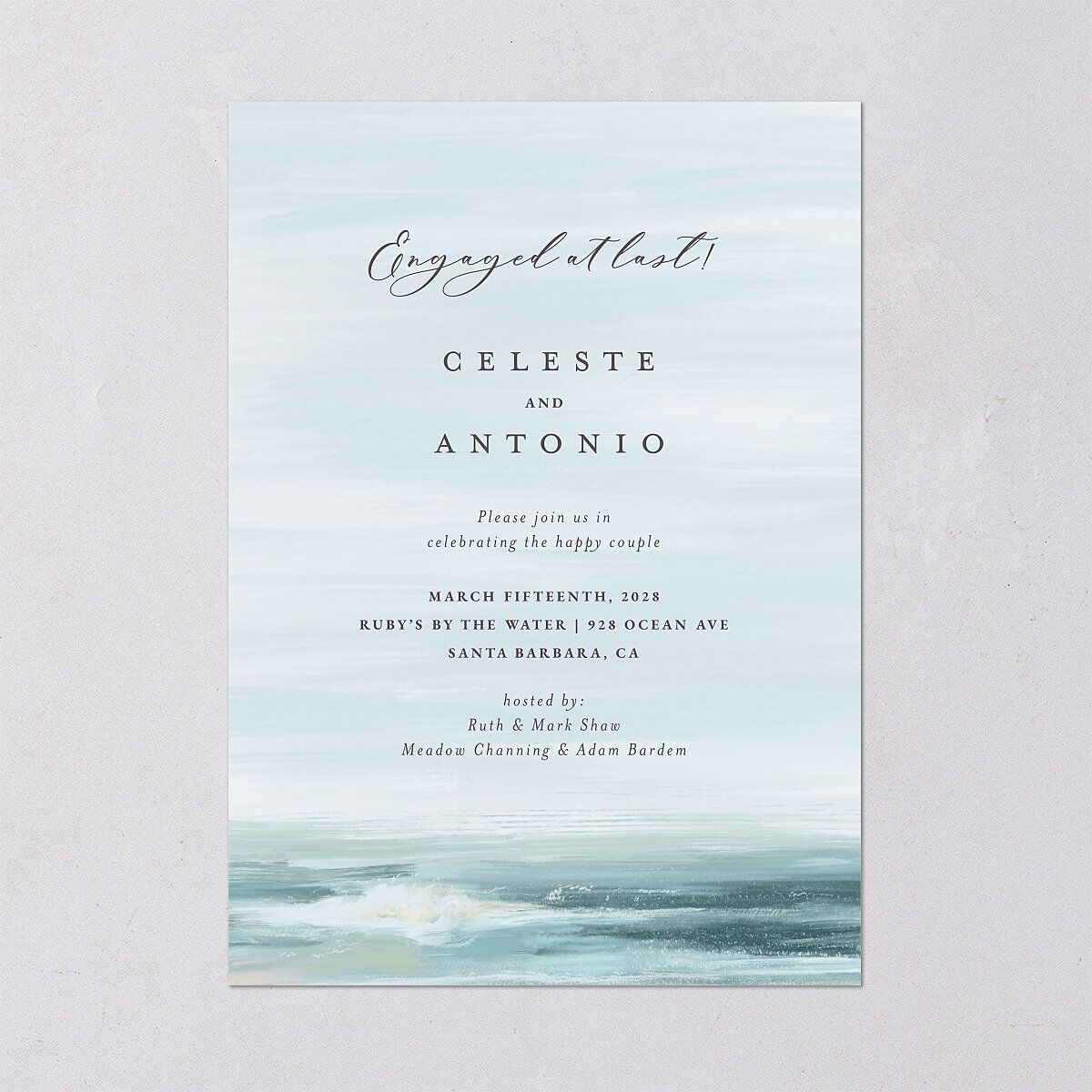 Painted Beach Engagement Party Invitations Dusty Blue Signature Blank Standard