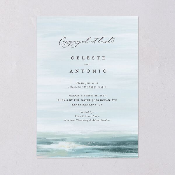 Painted Beach Engagement Party Invitations Dusty Blue Signature Blank Standard