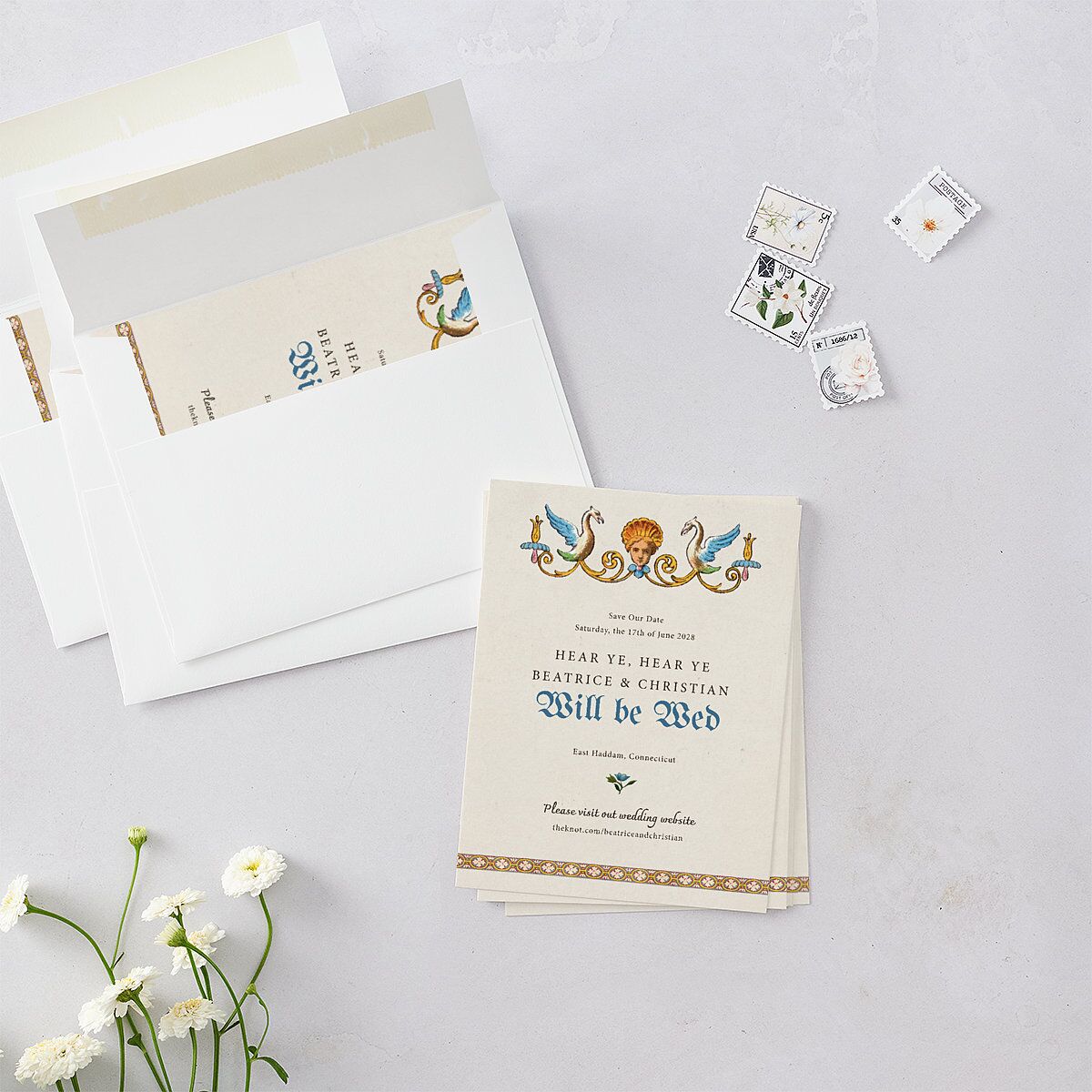 Medieval Renaissance Save the Date Petite Cards Canary Signature smooth Blank Standard No