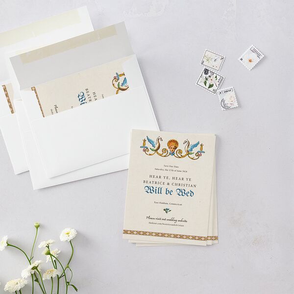 Medieval Renaissance Save the Date Petite Cards Canary Signature smooth Blank Standard No