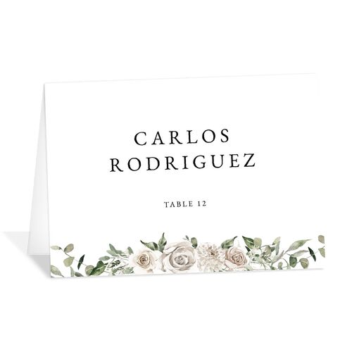Floral Monogram Place Cards Pure White Pearlescent