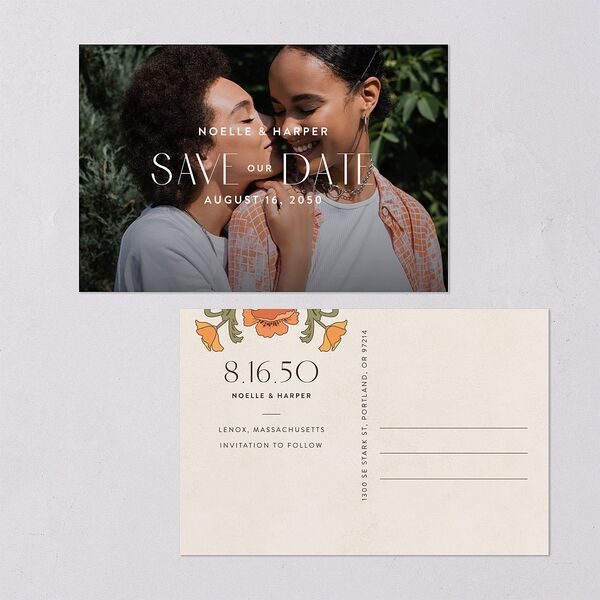 Vintage Nouveau Floral Save The Date Postcards Pear