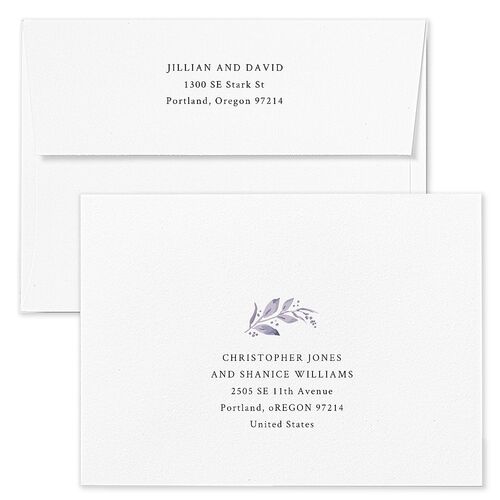 Classic Greenery Rehearsal Dinner Invitation Envelopes White Purple Haze Both Recipient and Return Addresses Signature Standard