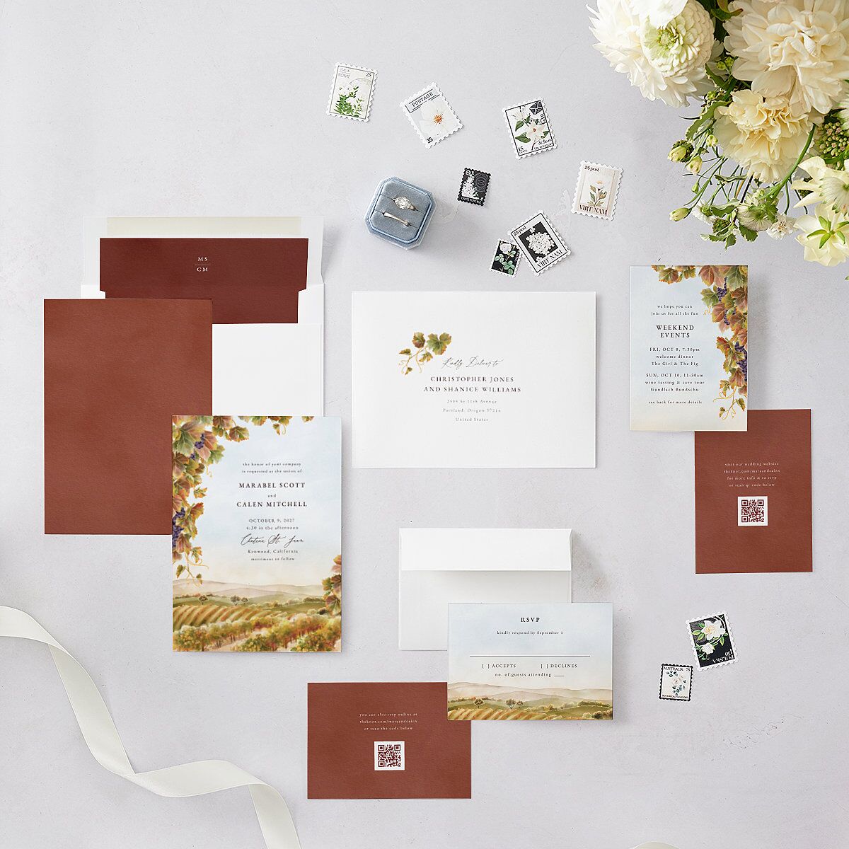 Romantic Vineyard Wedding Invitations Rust Signature Blank No Standard