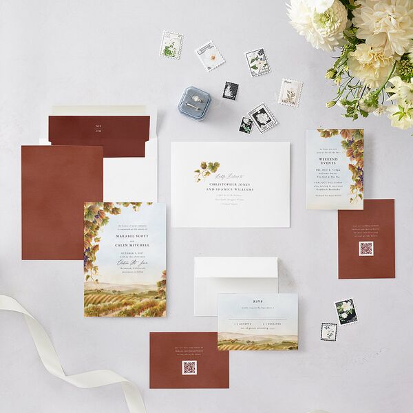 Romantic Vineyard Wedding Invitations Rust Signature Blank No Standard