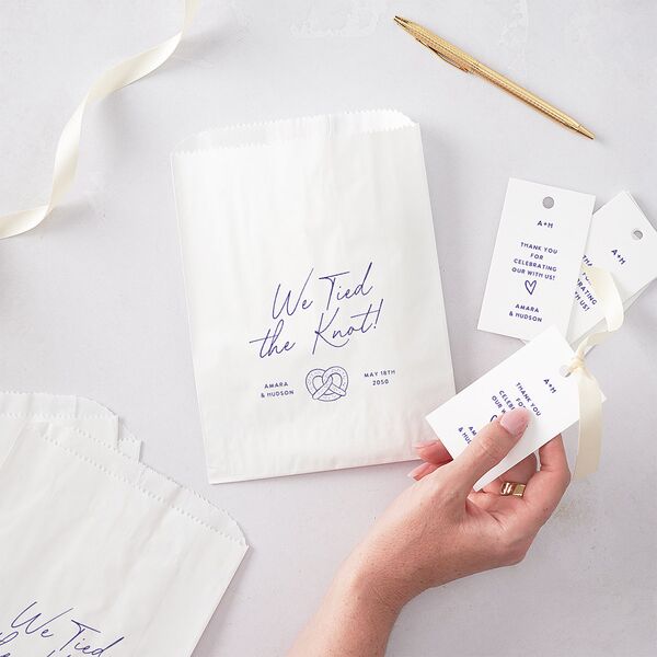 Hand Drawn Wavy Border Wedding Day Paper Favor Bags White Sapphire Wax-Lined Food Safe Paper
