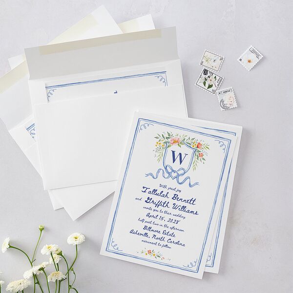 Countryside Crest Wedding Invitations Royal Blue Signature Blank No Standard