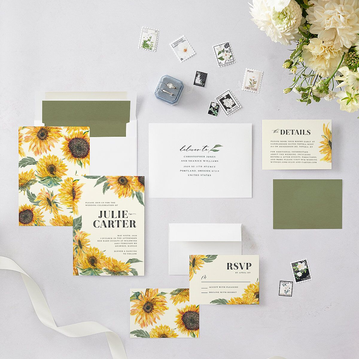 Sunflower Wedding Invitations Cream Signature Blank No Standard