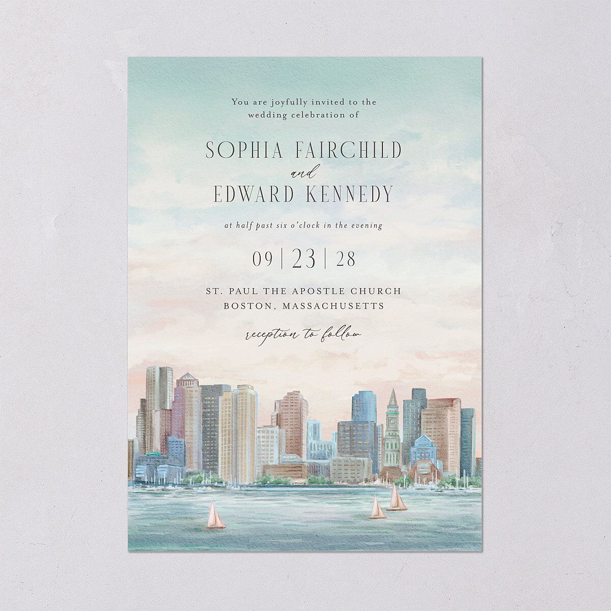 Boston Skyline Wedding Invitations Champagne Signature Blank No Standard