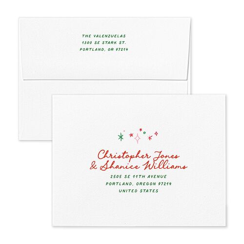 Whimsical Painted Holiday Border Thank You Card Envelopes White Scarlet Both Recipient and Return Addresses Signature Standard