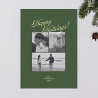 Retro Minimalist Photo Triad Holiday Cards Scottish Green Signature Blank Standard