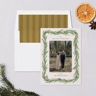Rustic Garland Newlyweds First Christmas Holiday Cards Linen Signature Blank Standard