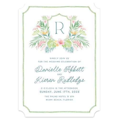 Watercolor Palm Crest Wedding Invitations Avocado Signature Blank No Ticket